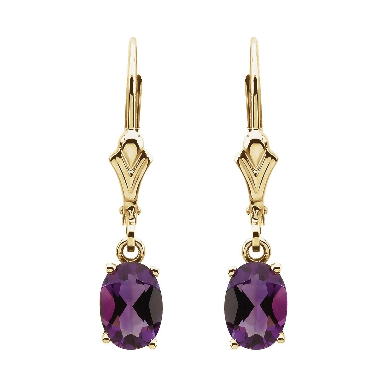 14k Yellow Gold Natural Amethyst Stud Earrings Fine Jewelry Gift for Women