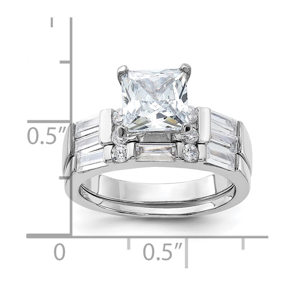 Sterling Silver Cubic Zirconia Engagement Ring Wedding BTwo Piece Set Size 8