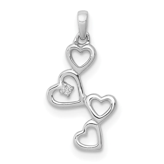 14k White Gold .01ct. Diamond Four Hearts Pendant for Women