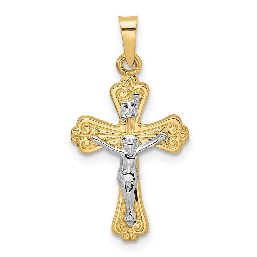 14k Two-tone Gold Polished Solid INRI Crucifix Pendant for Women