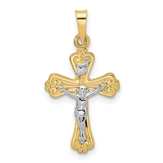14k Two-tone Gold Polished Solid INRI Crucifix Pendant for Women
