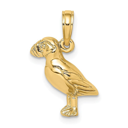 14k Yellow Gold 2-D Polished and Textured Puffin Bird Charm