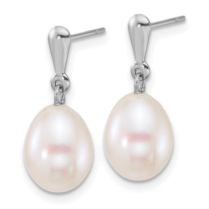 14k Gold Polished 8-9mm Rice Freshwater Cultured Pearl Dangle Earrings