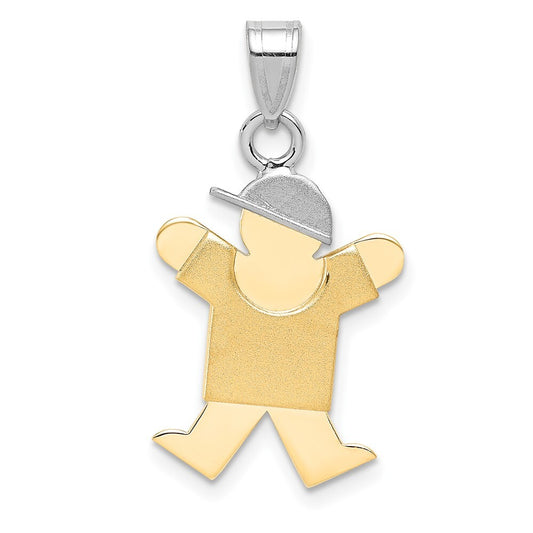 14k Two-tone Gold Small Boy with Hat on Right Engravable Charm Pendant