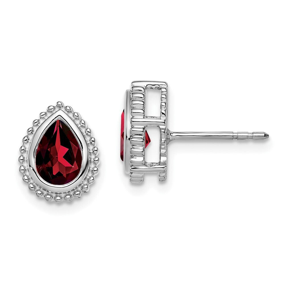 14k White Gold Pear Garnet Stud Earrings