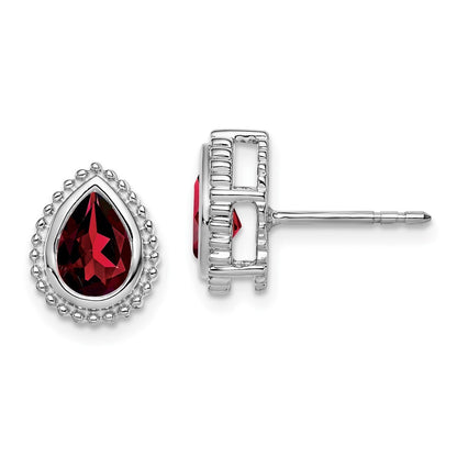 14k White Gold Pear Garnet Stud Earrings