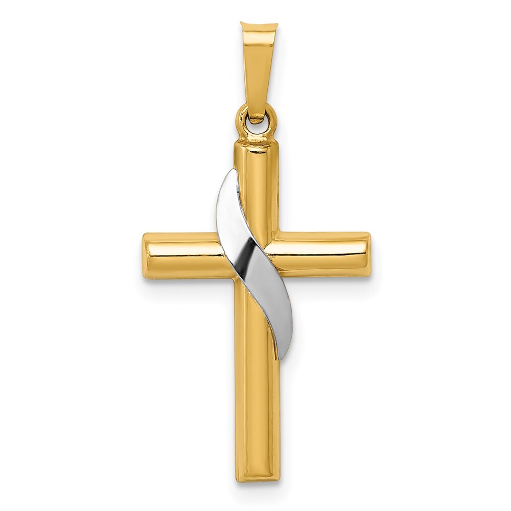 14k Two-tone Gold Hollow Cross Drape Charm Pendant for Women