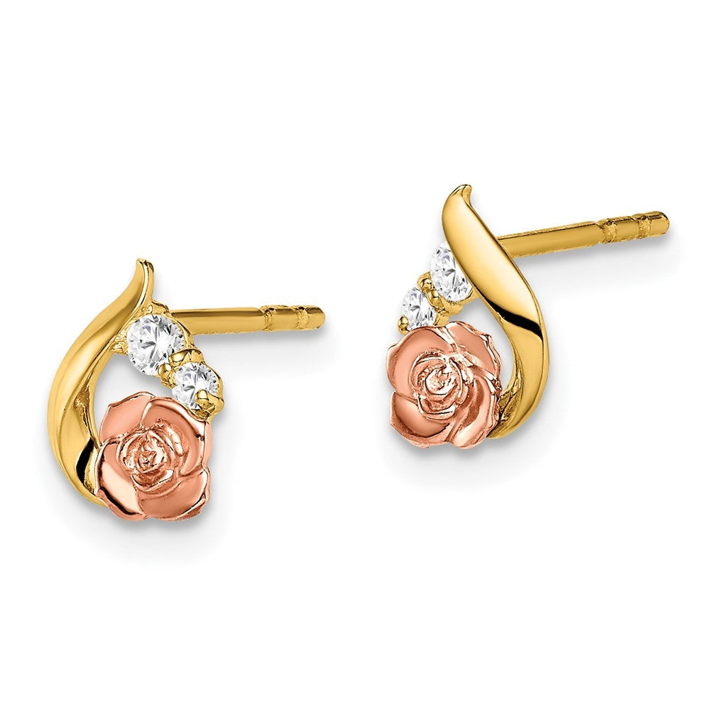 14k Two-tone Gold CZ Flower Earrings