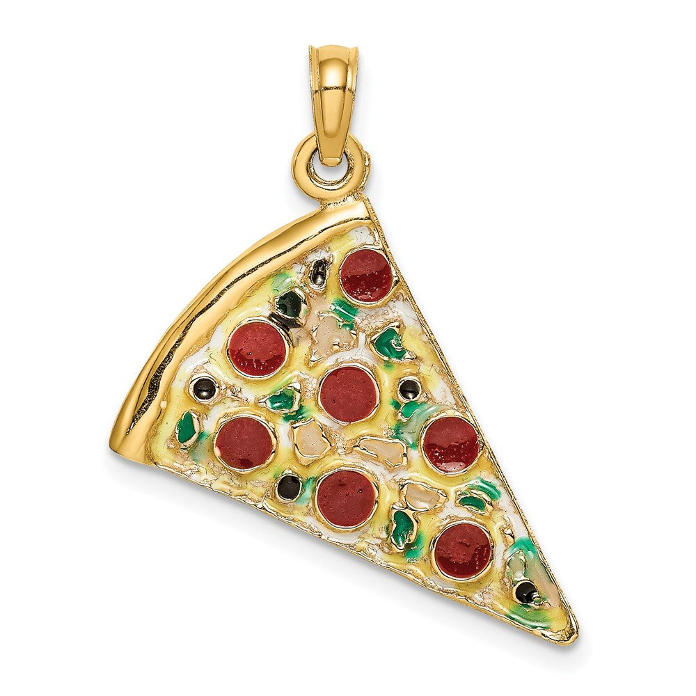 14k Yellow Gold Enamel Large Pepperoni Pizza Slice Pendant for Women