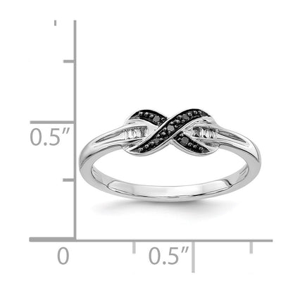 14k White Gold Black and White Diamond X-Ring Size 6