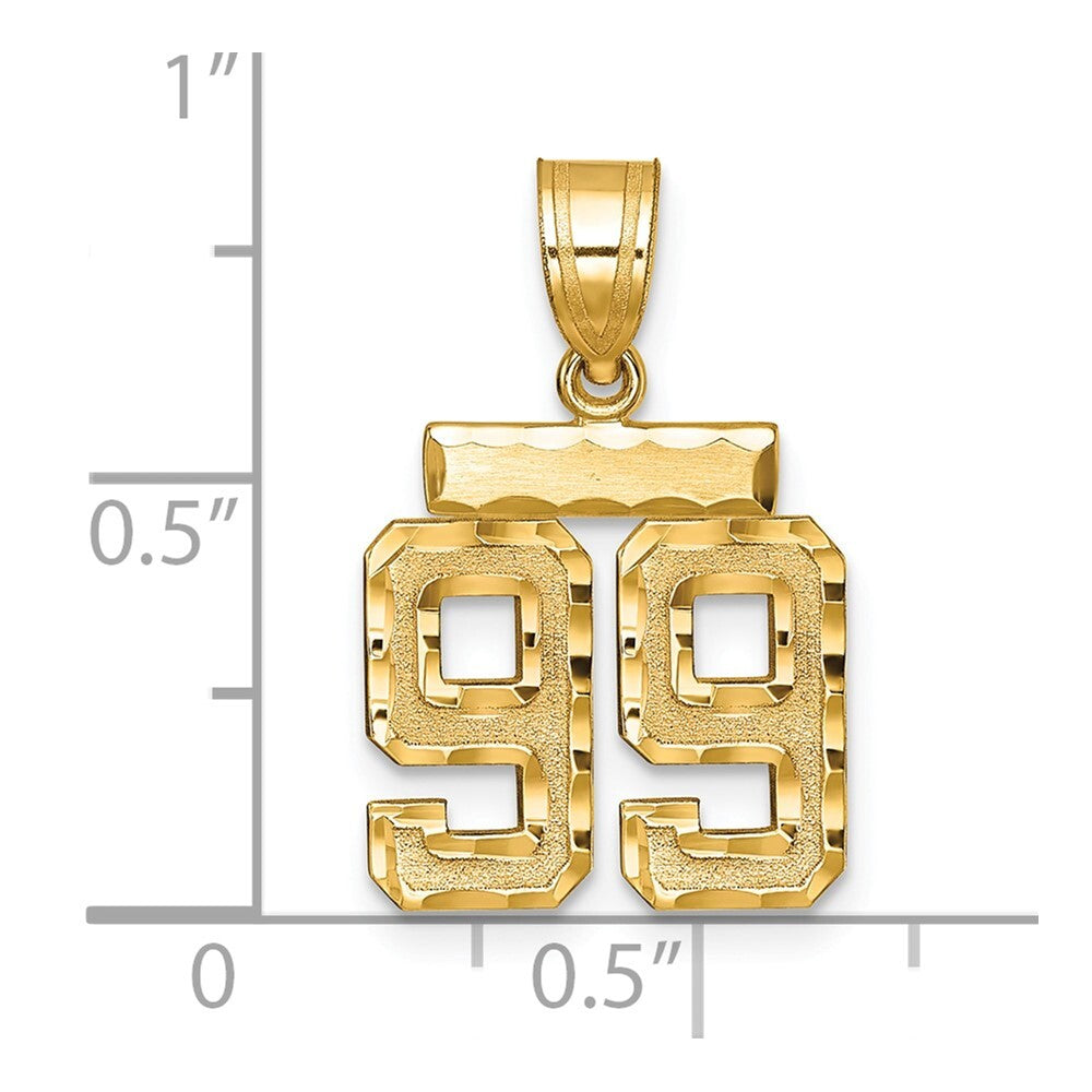 14k Yellow Gold Small Brushed Diamond-cut Number 99 Charm Pendant for Women