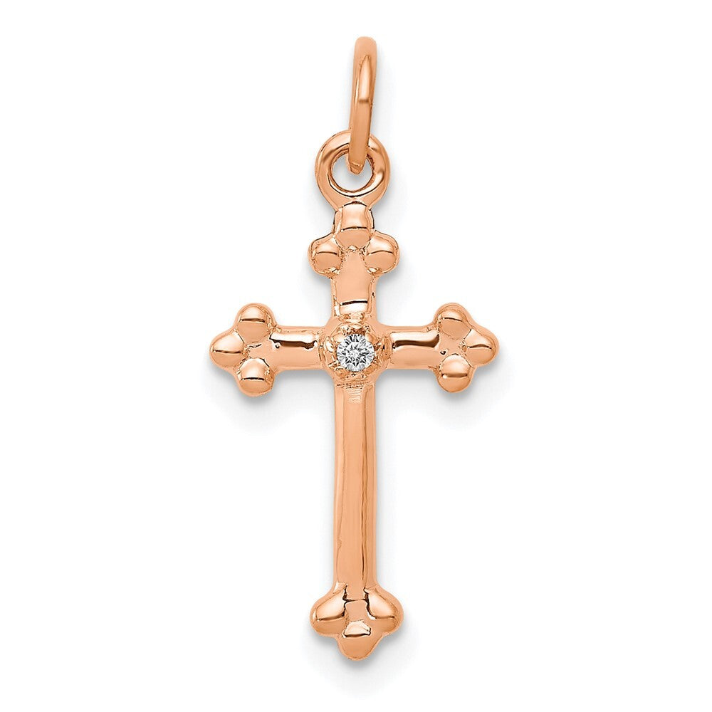 14k Rose Gold Small Diamond Budded Cross Pendant for Women