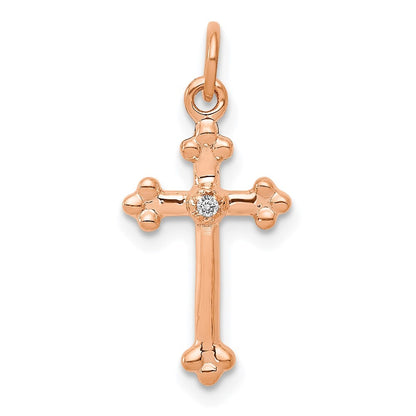 14k Rose Gold Small Diamond Budded Cross Pendant for Women
