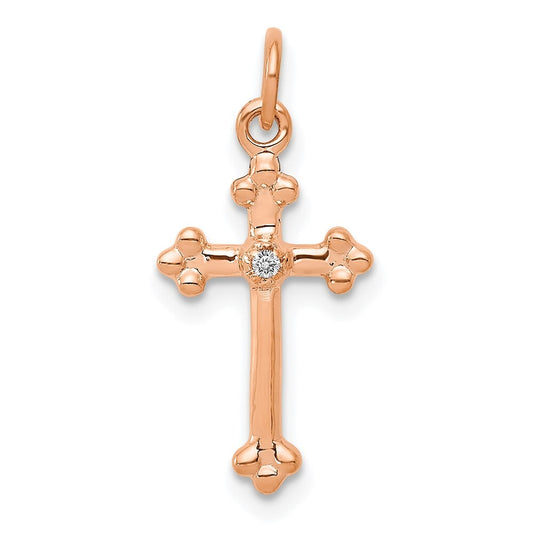14k Rose Gold Small Diamond Budded Cross Pendant for Women