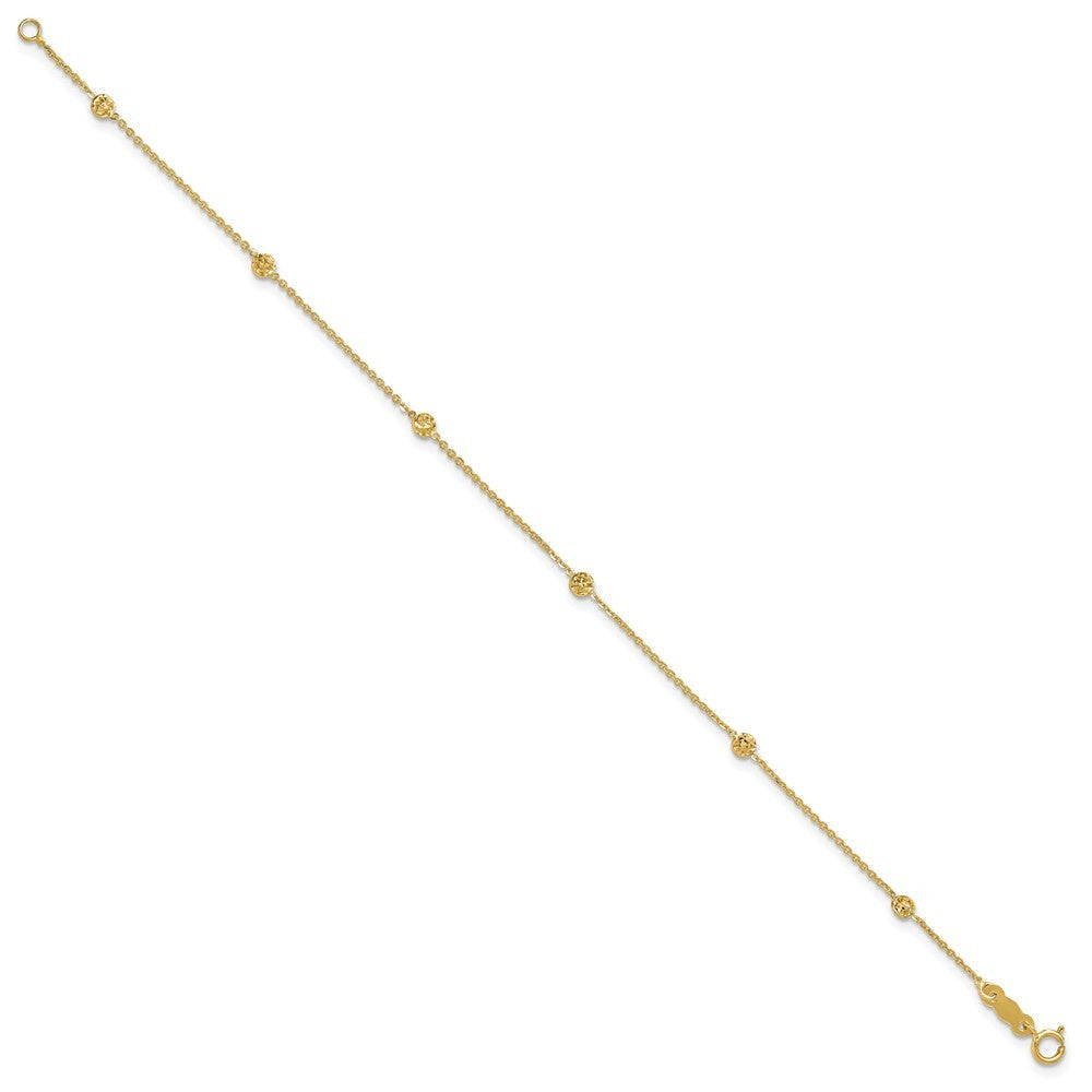 14k Yellow Gold  and Diamond-cut Tiny Puffed Circles 6-Station 7.25" Bracelet