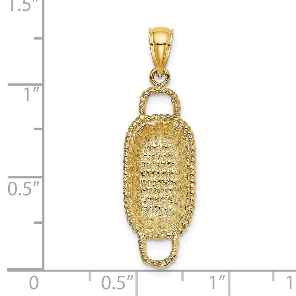 14k Yellow Gold 3-D 2 Handles Rectangular Basket Charm Pendant