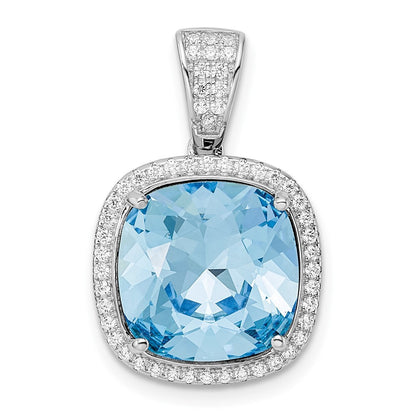 Sterling Silver Rhodium-plated Cubic Zirconia & Blue Crystal Pendant