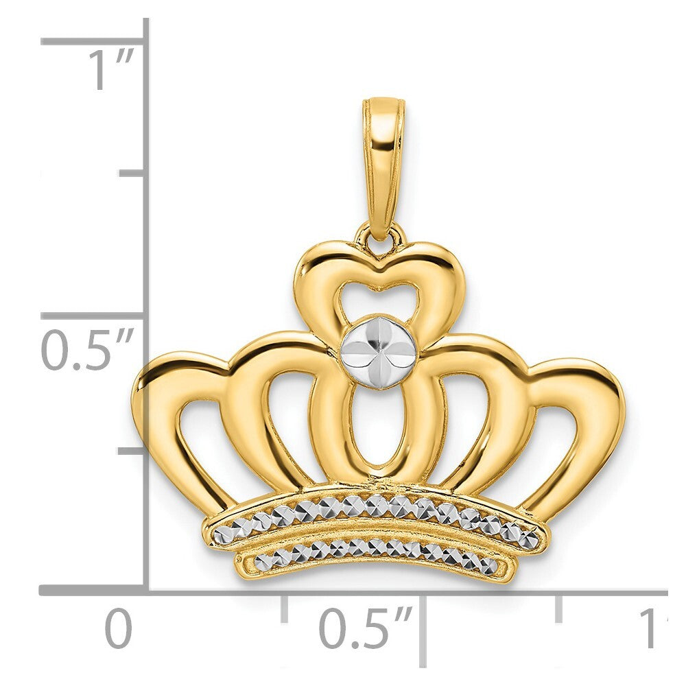 14k Yellow Gold and White Rhodium Diamond-cut Crown Pendant for Women