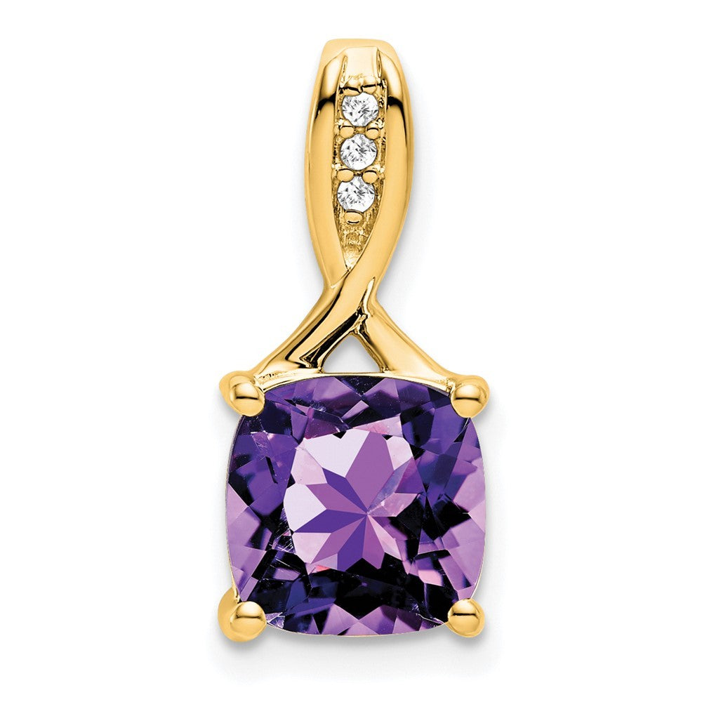 14k Yellow Gold Cushion Amethyst and Diamond Pendant