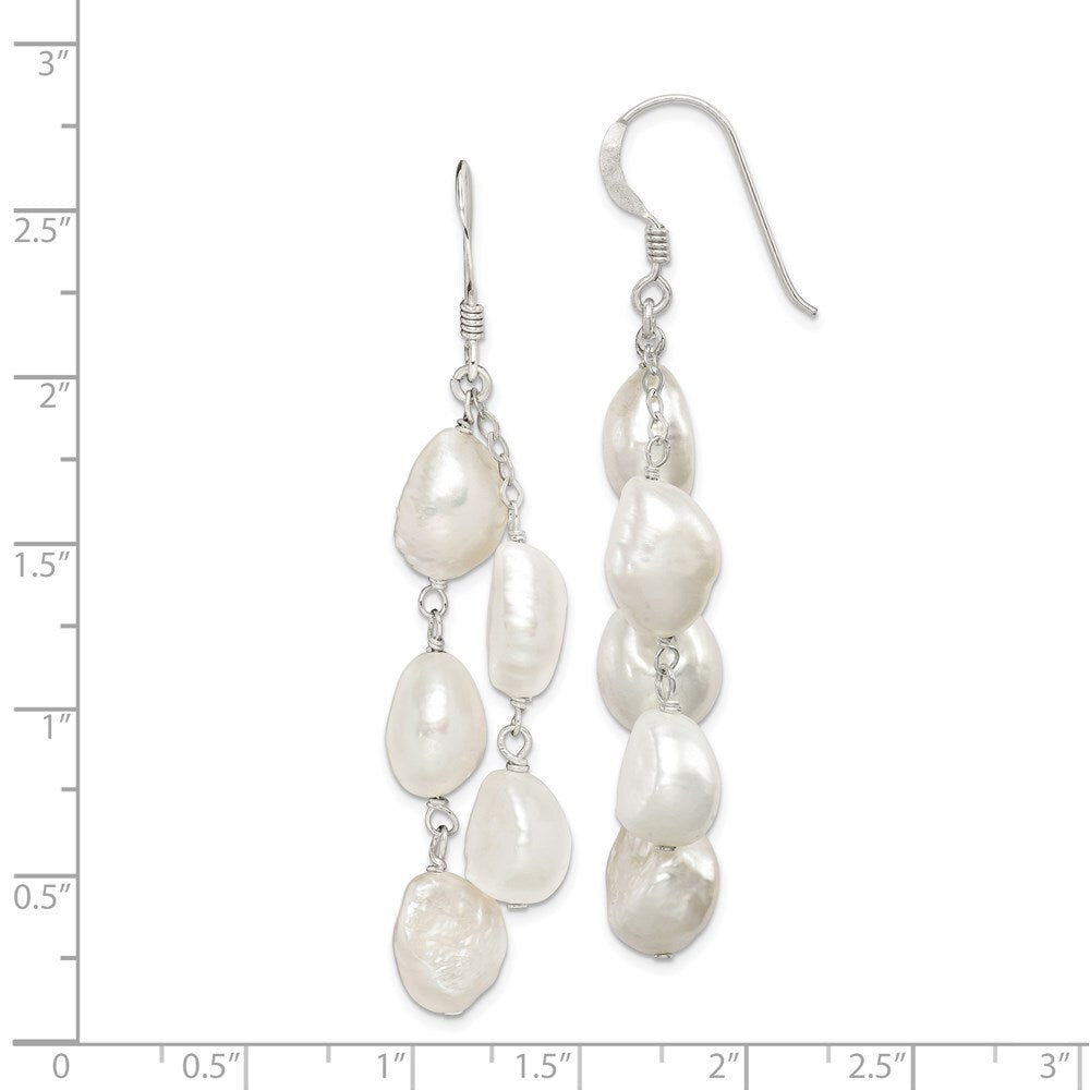 Sterling Silver Polished Freshwater Cultured Pearl Two-Strand Dangle Earrings