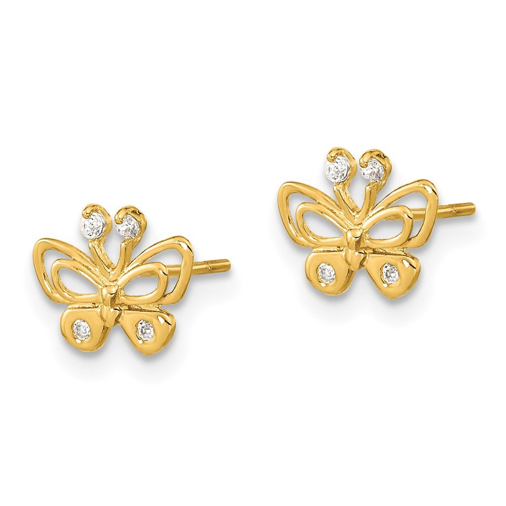 14k Yellow Gold Polished CZ Butterfly Earrings
