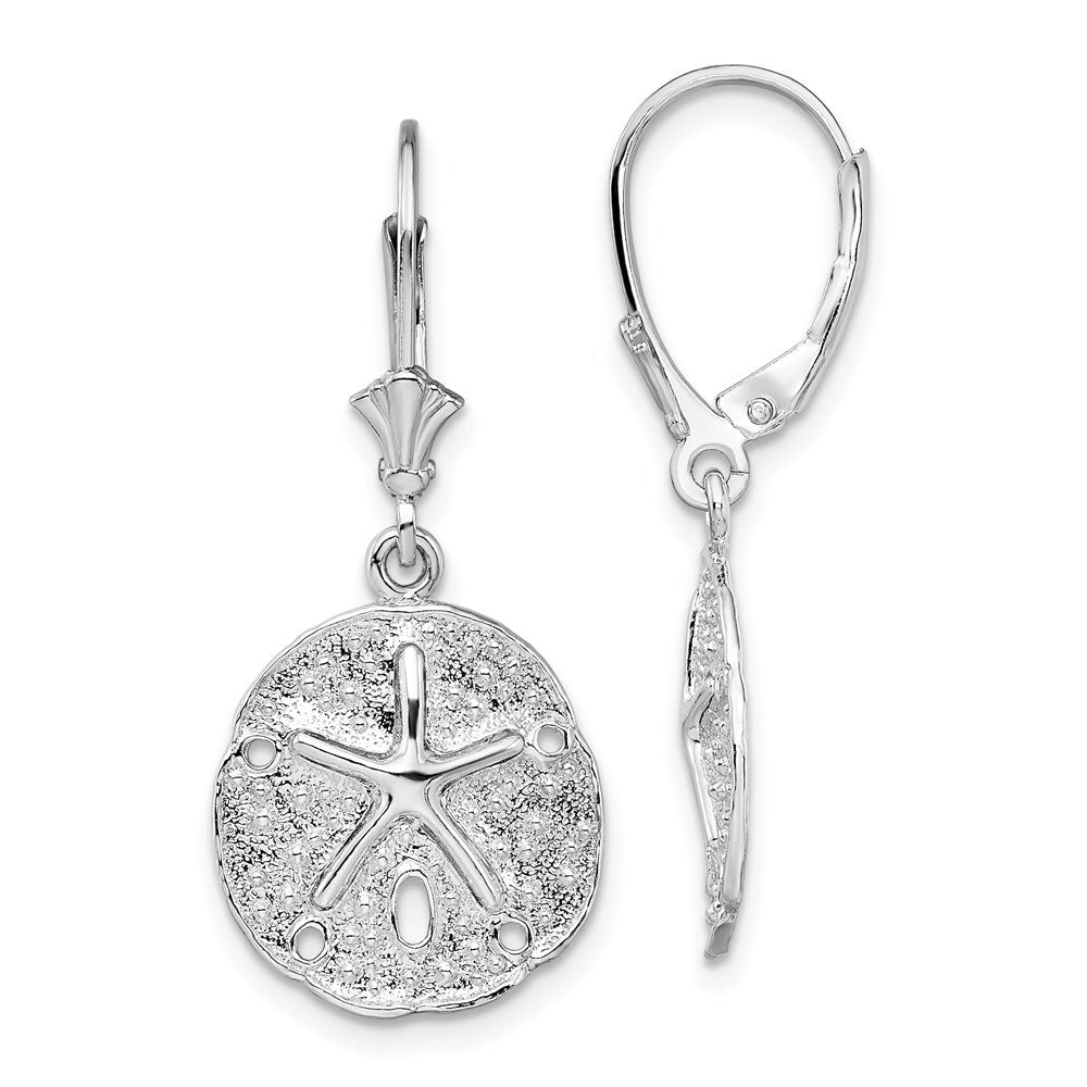Sterling Silver Rhodium-Plated Sand Dollar Starfish Leverback Earrings