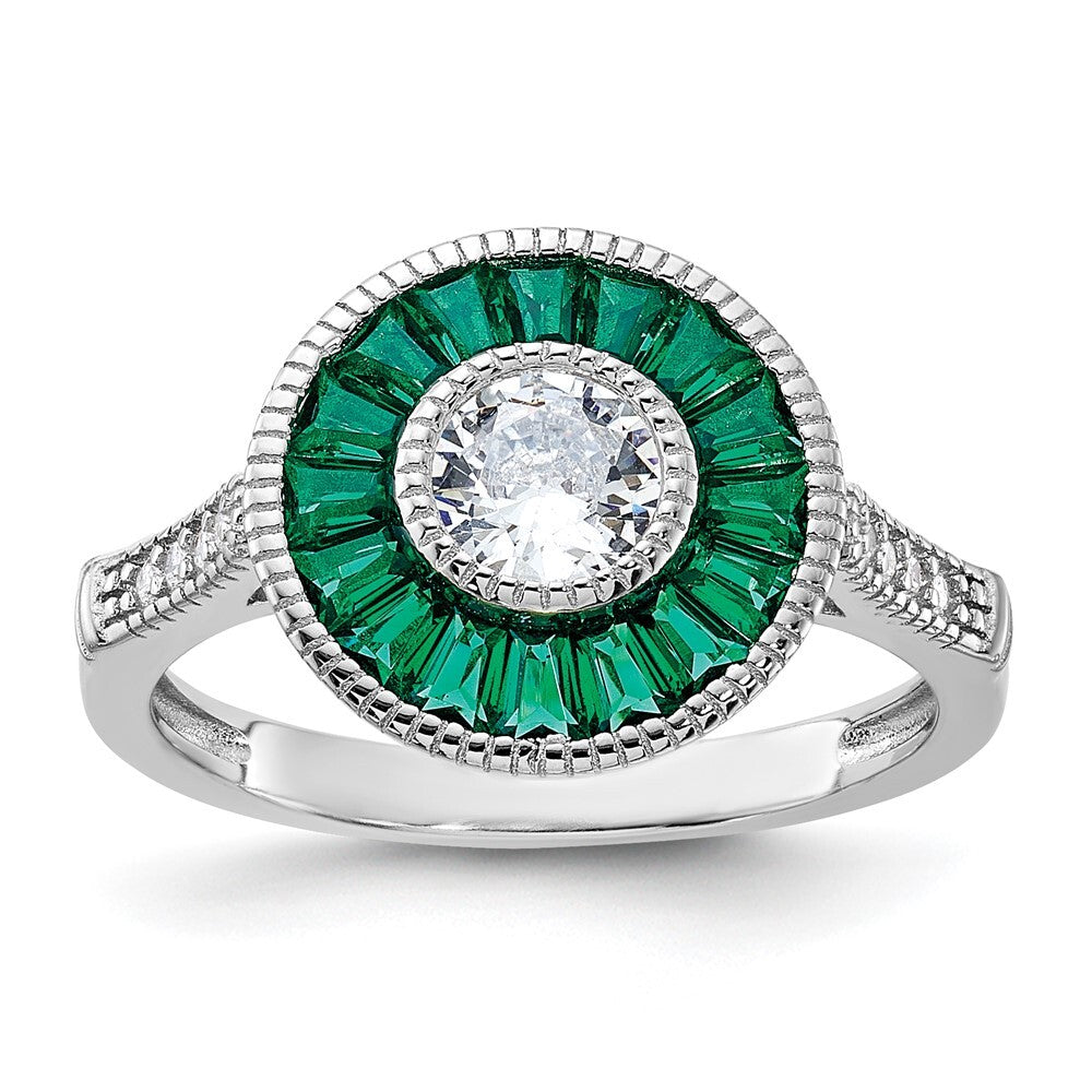 Sterling Silver Rhodium-plated Green Spinel and Cubic Zirconia Ring SZ 6