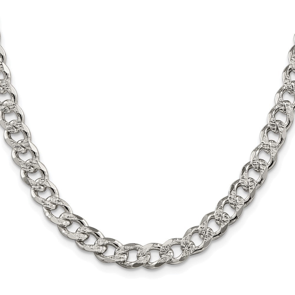 Sterling Silver Rhodium-plated 7.5mm Pave Curb Chain Necklace