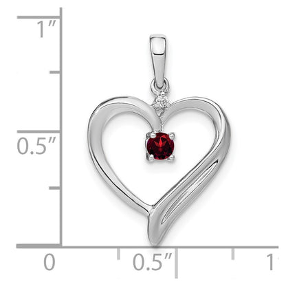 14k White Gold Garnet and Diamond Heart Pendant for Women