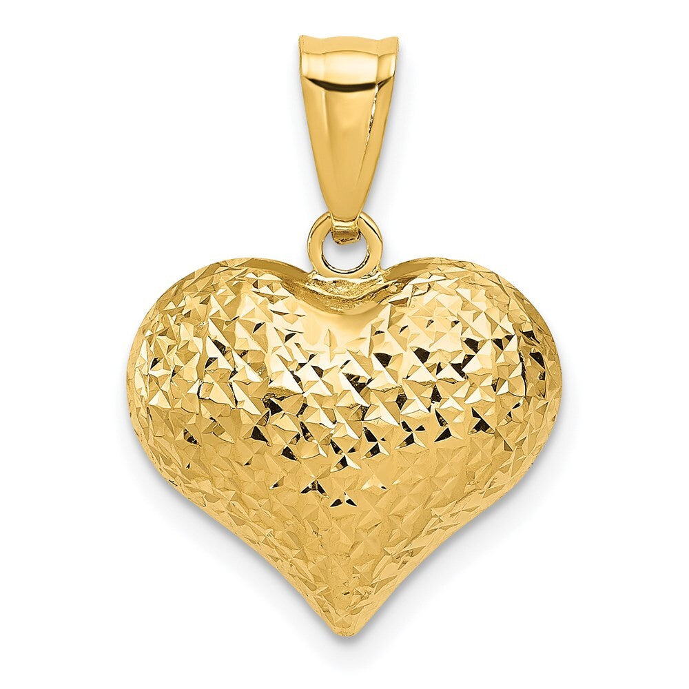 14k Yellow Gold Polished and Textured 3-D Heart Pendant for Women