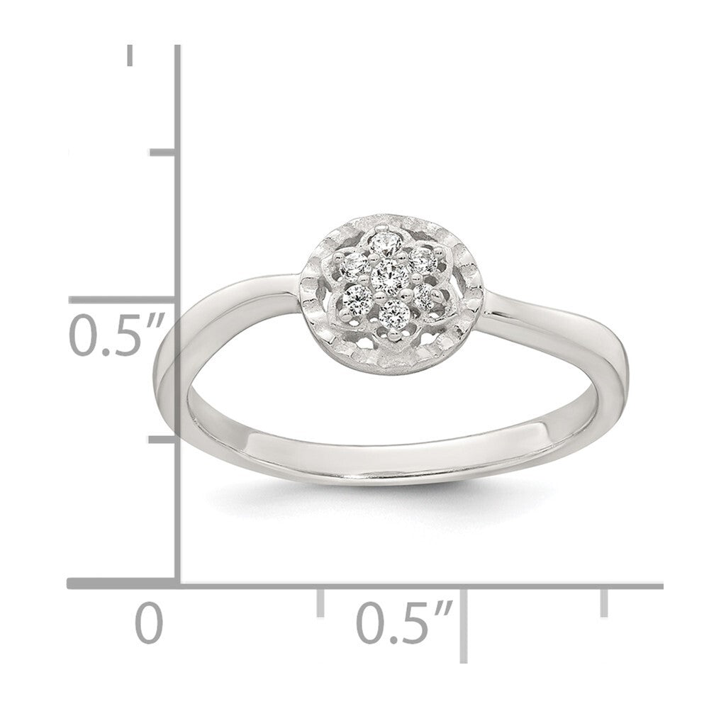 Sterling Silver Polished and Grooved CZ Flower Ring Size 7