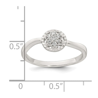 Sterling Silver Polished and Grooved CZ Flower Ring Size 7