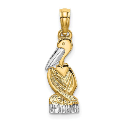 14k Yellow Gold and Rhodium Pelican Standing Charm Pendant for Women