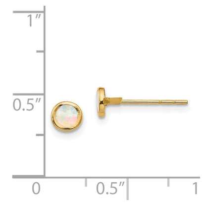 14k Yellow Gold Polished Lab Created Opal Bezel Stud Earrings Gift for Women