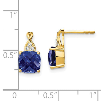 14k Yellow Gold Checkerboard Created Sapphire and Diamond Drop & Dangle Earrings