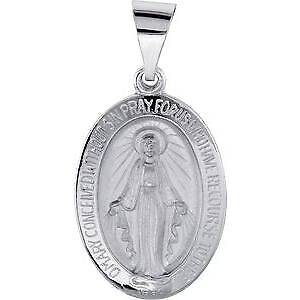 14k White Gold 19x13.5 mm Oval Hollow Miraculous Medal Pendant