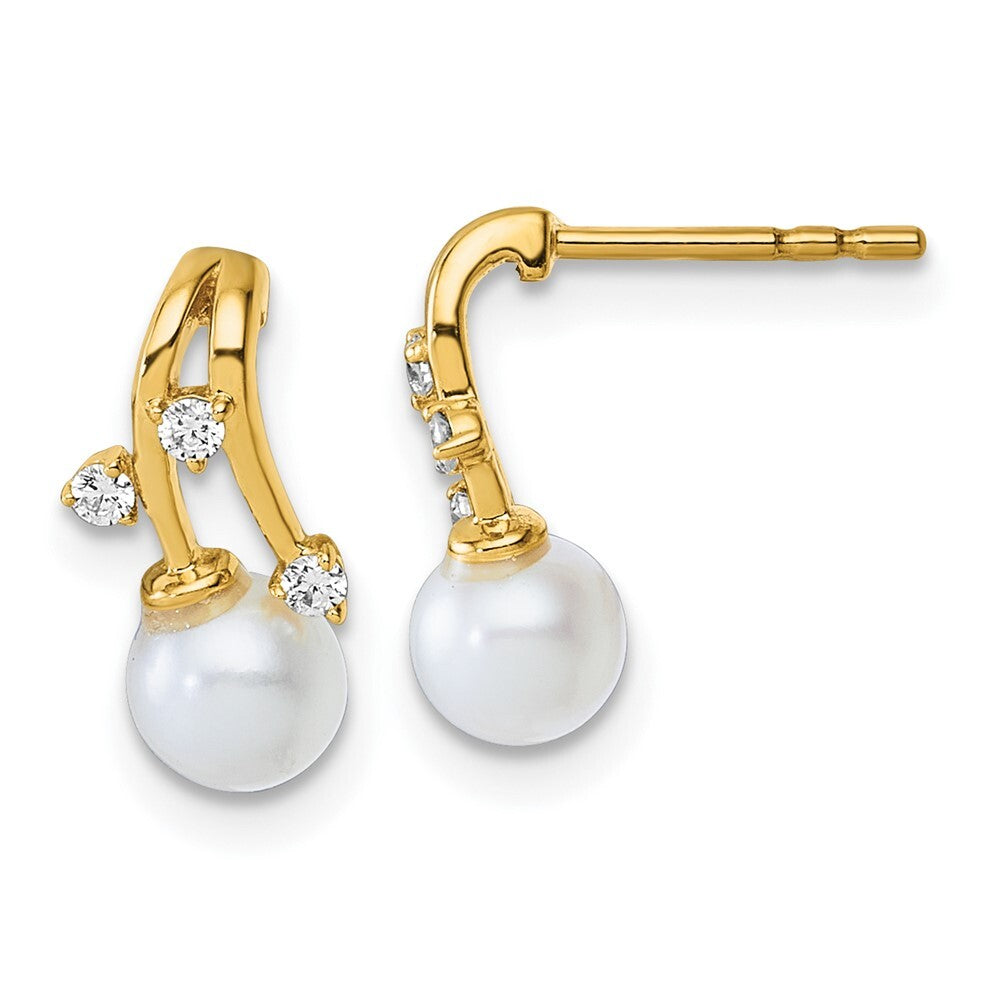 14k Yellow Gold Polished Diamond and Pearl Drop Drop & Dangle Earrings