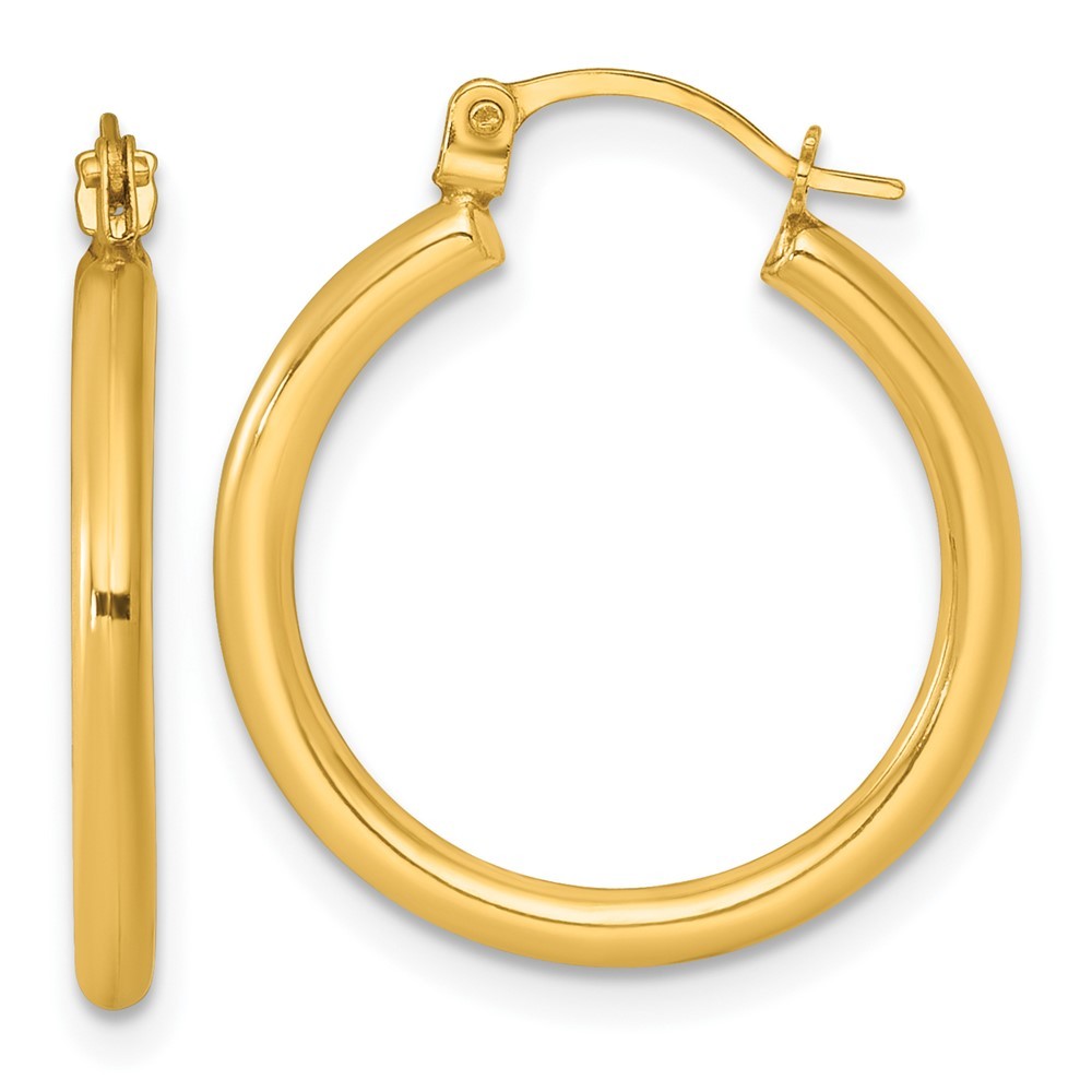 14k Yellow Gold Polished 2.00 x 20.00mm Round Tube Hoop Earrings