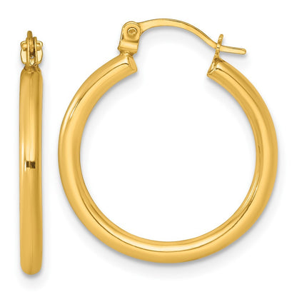14k Yellow Gold Polished 2.00 x 20.00mm Round Tube Hoop Earrings