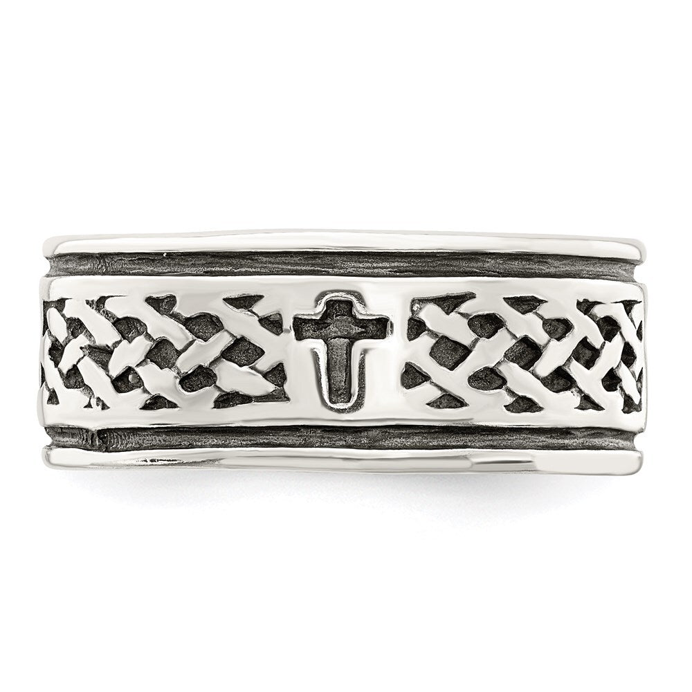 Sterling Silver Cross & Weave Design Ring Size 9