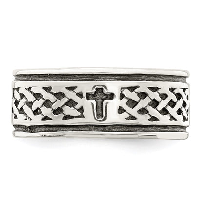Sterling Silver Cross & Weave Design Ring Size 9
