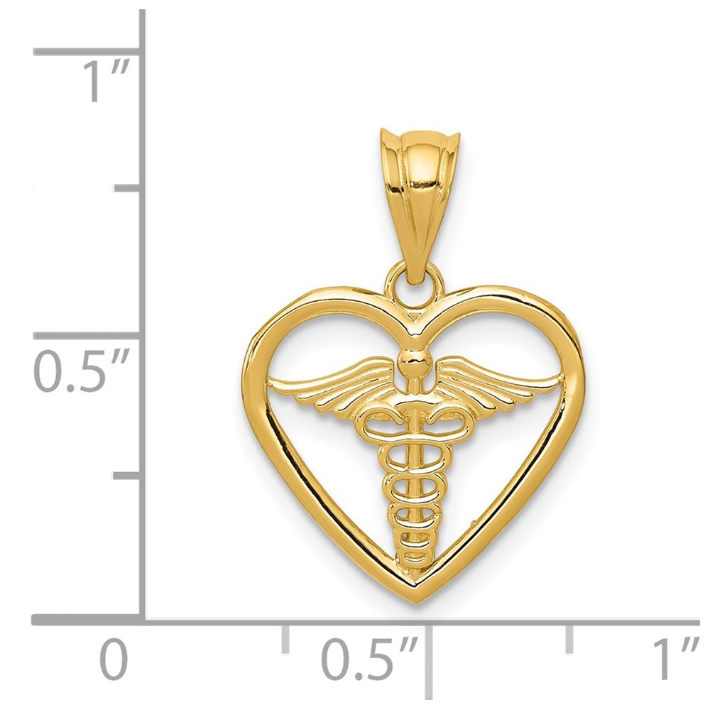14k Yellow Gold Caduceus Heart Medical Pendant for Women