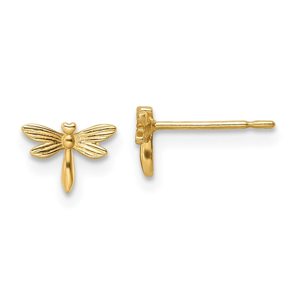 14k Yellow Gold Dragonfly Stud Earrings Gift for Women
