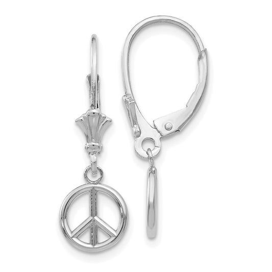 14K White Gold 3-D Peace Symbol Leverback Earrings