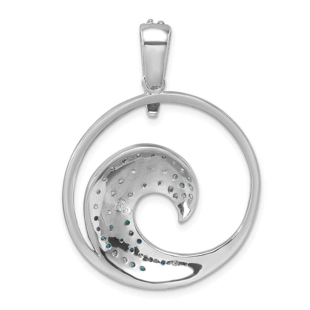 Sterling Silver Rhodium-Plated Polished Cubic Zirconia Wave Pendant
