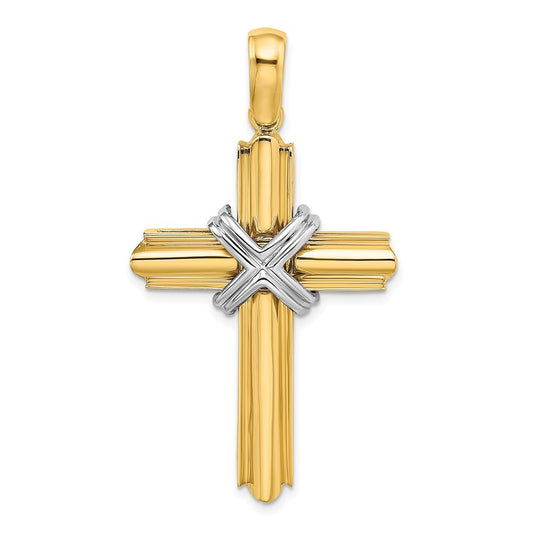 14K Two-Tone Gold X Center Polished Cross