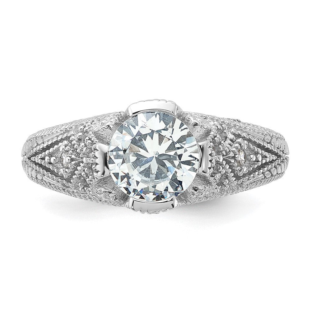 Sterling Silver Rhodium-plated Cubic Zirconia Antique Style Ring Size 6
