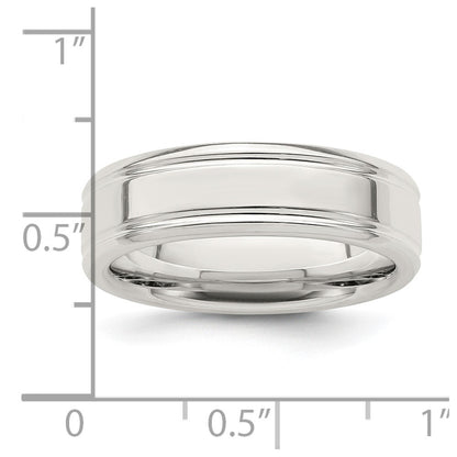 Sterling Silver 6mm Polished Flat Grooved Fancy Band Size 10