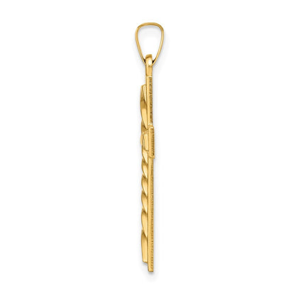 14k Yellow Gold Polished and Twisted Hollow Cross Pendant