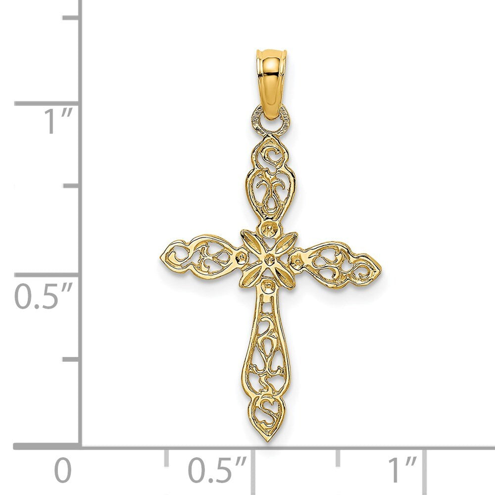 14k Yellow Gold Polished and Cut-Out Cross Charm Pendant for Women